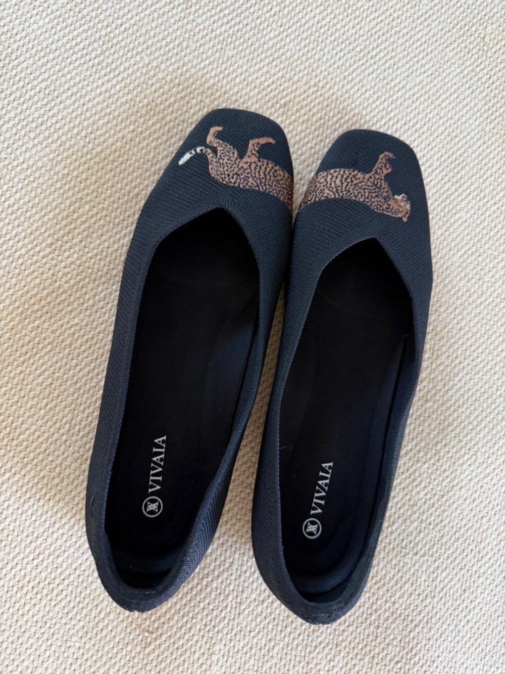 Vivaia Black Leopard Embroidered Knit Flats Women’s Slip-On Shoes - Picture 3 of 9